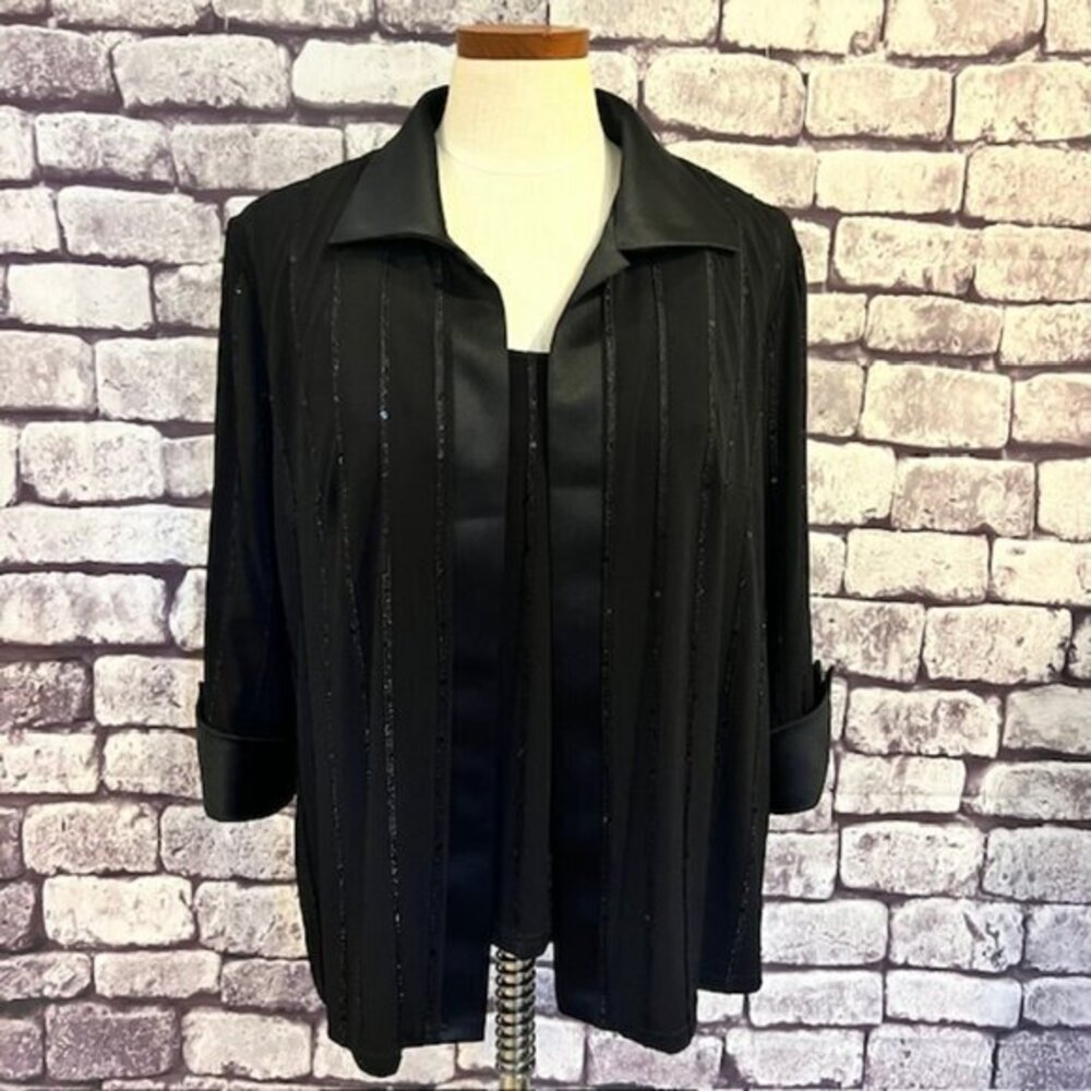R&M Richards Black Cardigan W/ Attached Tank Size 14